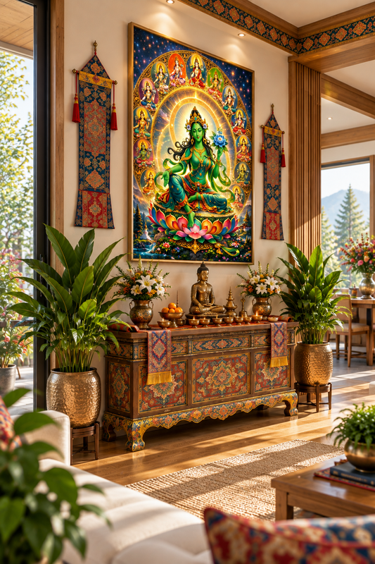 Blessed Jetsun Drolma I Green Tara I Premium Crystal Wall Art With Daimonds.