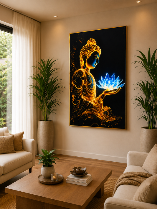 Enlightened Buddha – Blue Lotus of Wisdom I Premium Crystal Wall Art With Daimonds.