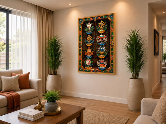 The Wonderful Tashi Tagye I Eight Auspicious Symbols I Premium Crystal Wall Art.