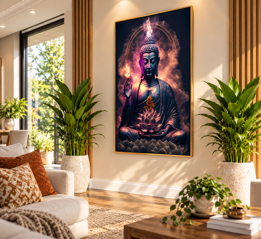 Majestic Buddha-White Lotus Wisdom I Premium Crystal Wall Art With Daimonds.