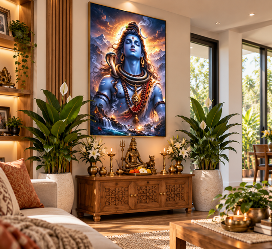 Shiva – Divine Stillness & Cosmic Power | Premium Crystal Wall Art With Daimonds.