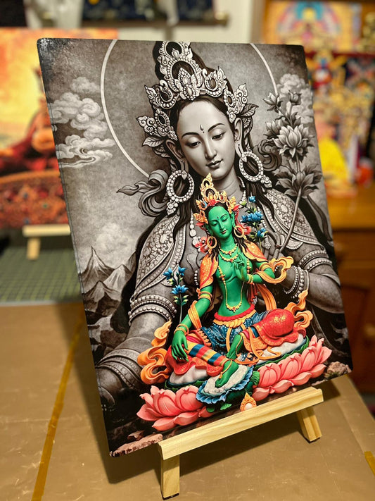 Celestial Jetsun Drolma (Green Tara) I Premium HD Metallic Photo Portrait.