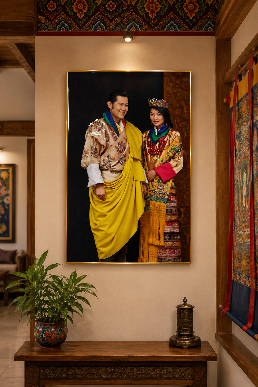 Their Majesties The Fifth King and Queen of Bhutan I The Royal Kupar I Premium Crystal Wall Art With Daimonds.