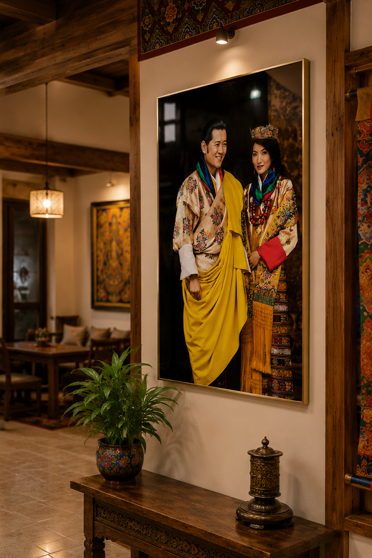 Their Majesties The Fifth King and Queen of Bhutan I The Royal Kupar I Premium Crystal Wall Art With Daimonds.