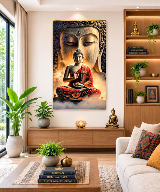 Serene Buddha-Golden Meditation I Premium Crystal Wall Art With Daimonds.