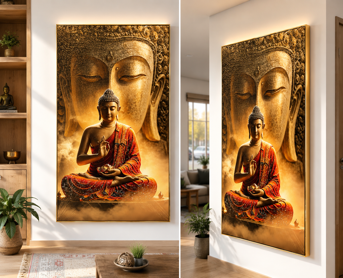 Serene Buddha-Golden Meditation I Premium Crystal Wall Art With Daimonds.