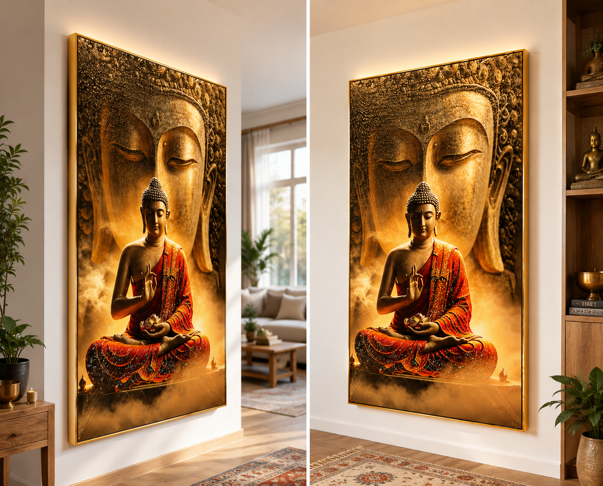Serene Buddha-Golden Meditation I Premium Crystal Wall Art With Daimonds.