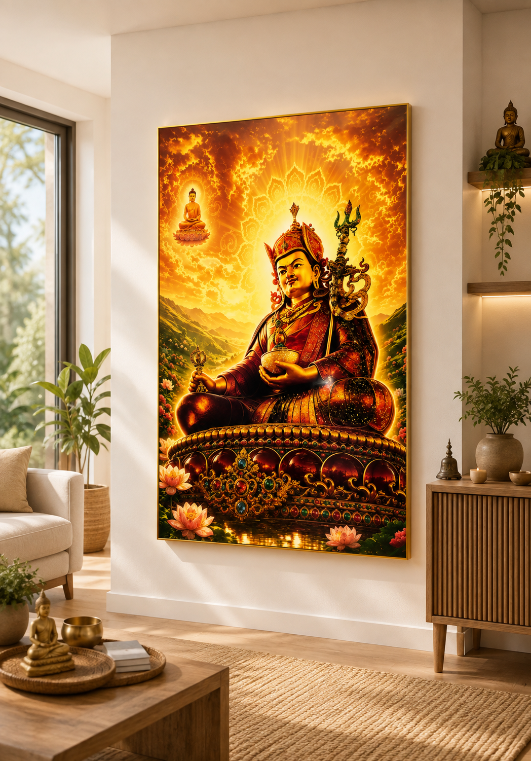Guru Rinpoche-Radiant Golden Light I Premium Crystal Wall Art With Daimonds.