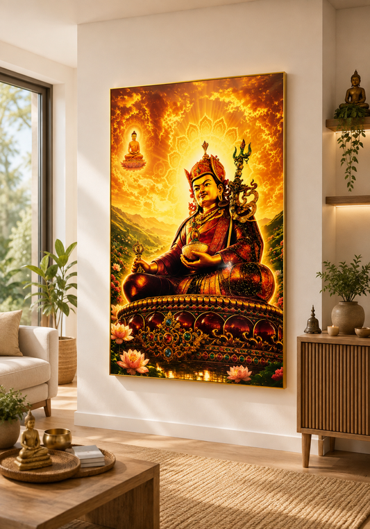 Guru Rinpoche-Radiant Golden Light I Premium Crystal Wall Art With Daimonds.