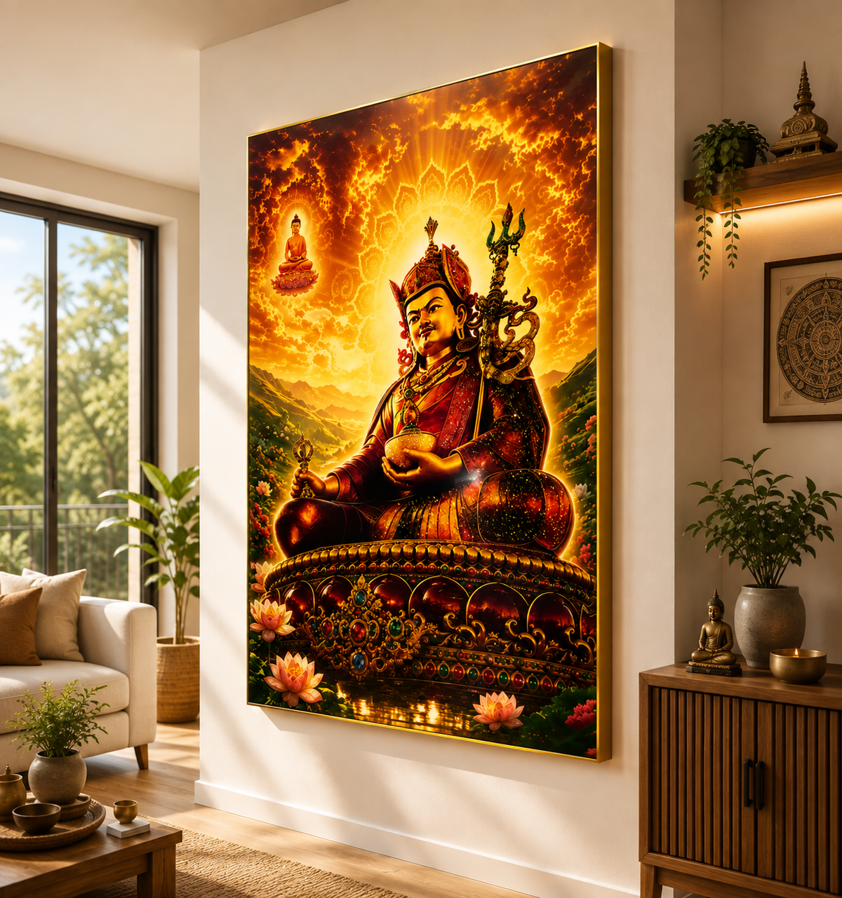 Guru Rinpoche-Radiant Golden Light I Premium Crystal Wall Art With Daimonds.