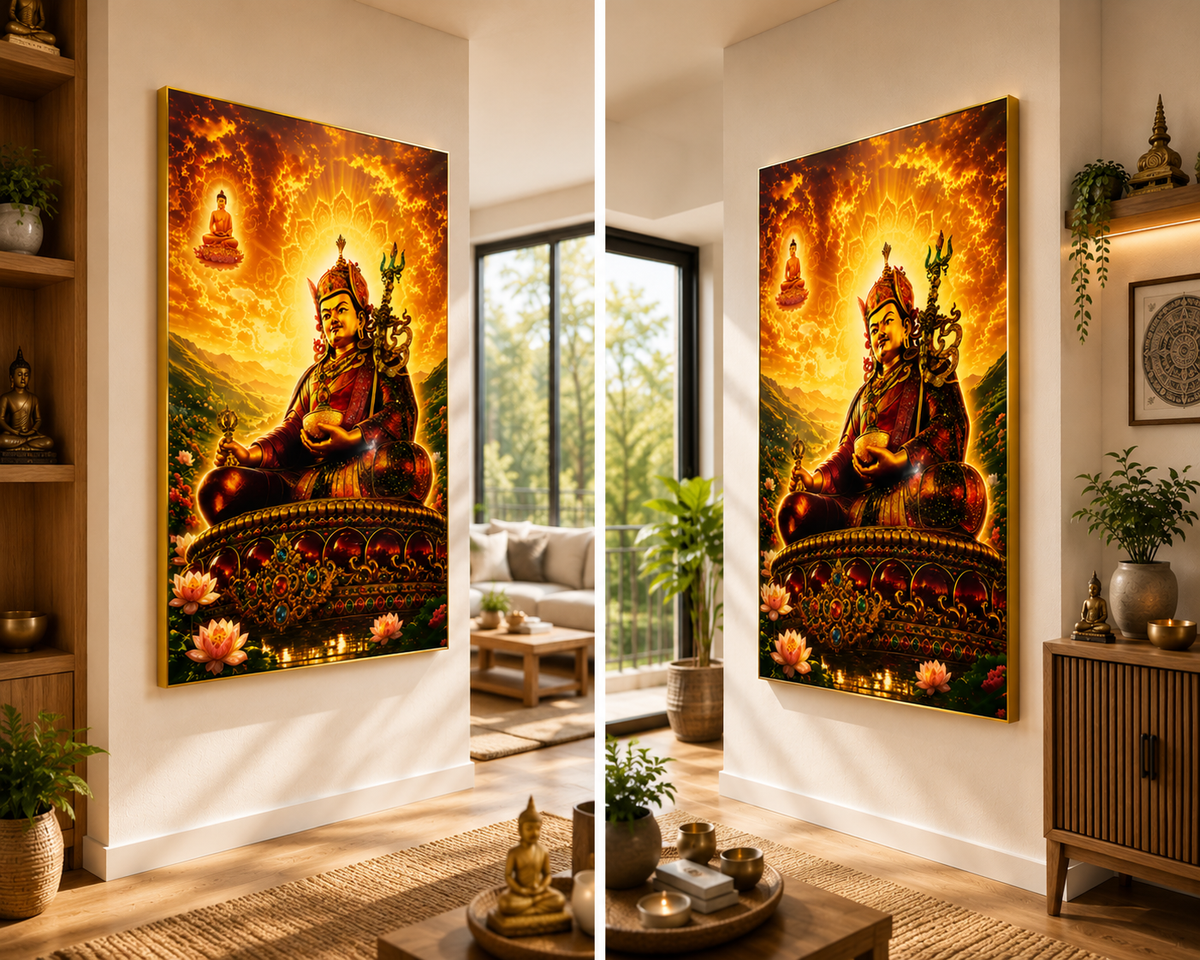 Guru Rinpoche-Radiant Golden Light I Premium Crystal Wall Art With Daimonds.