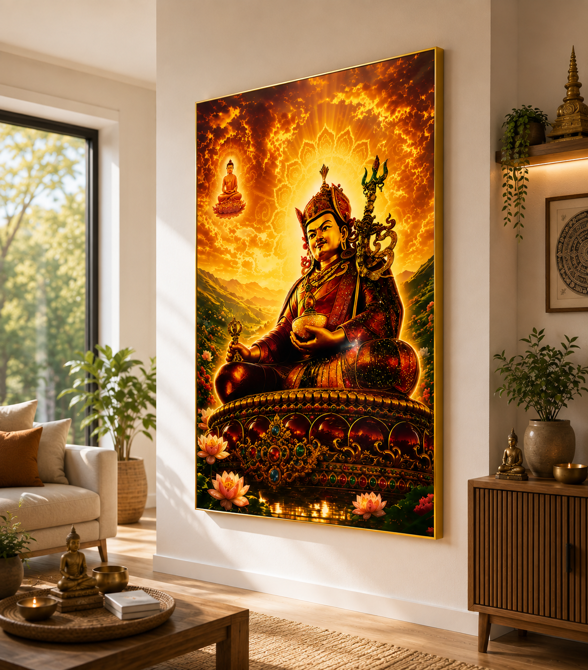 Guru Rinpoche-Radiant Golden Light I Premium Crystal Wall Art With Daimonds.