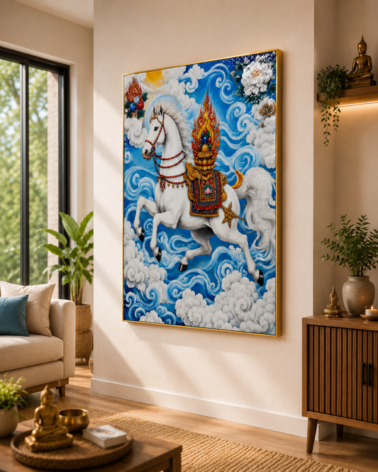 Majestic Lungta – Wind Horse of Fortune & Protection I Premium Crystal Wall Art With Daimonds.