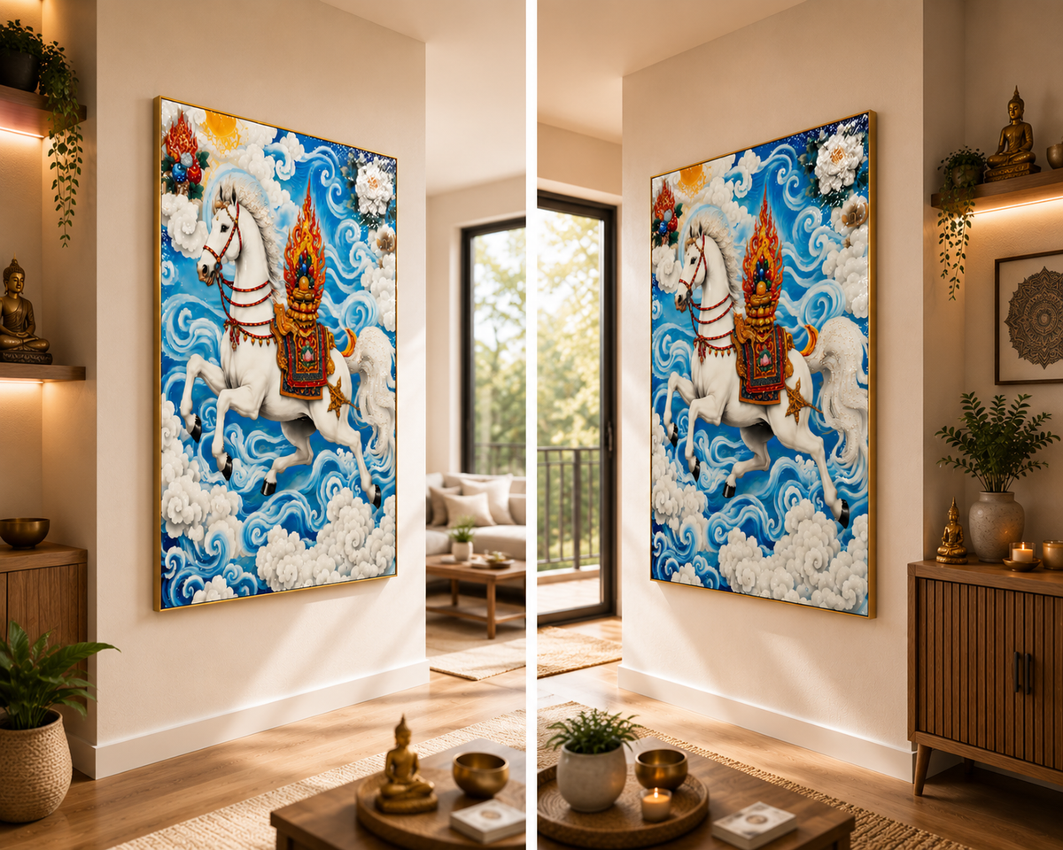 Majestic Lungta – Wind Horse of Fortune & Protection I Premium Crystal Wall Art With Daimonds.