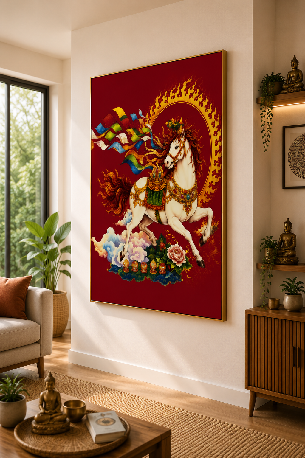 Sacred Lungta – The Wind Horse of Good Fortune & Protection I Premium Crystal Wall Art With Daimonds.