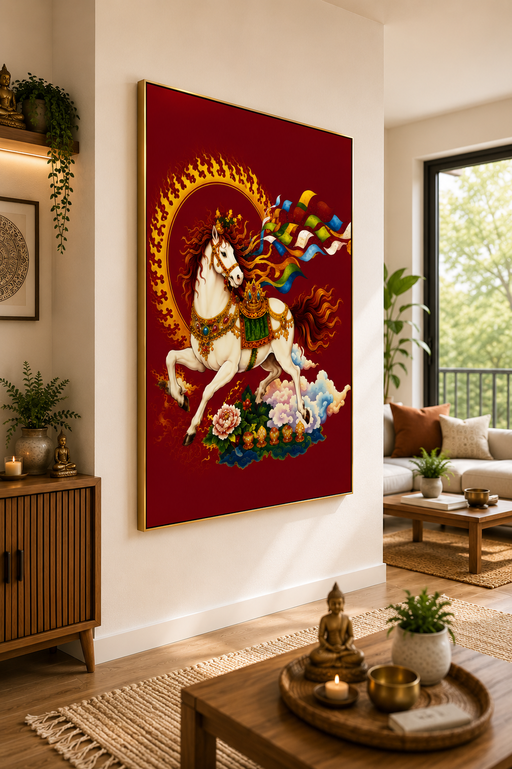 Sacred Lungta – The Wind Horse of Good Fortune & Protection I Premium Crystal Wall Art With Daimonds.