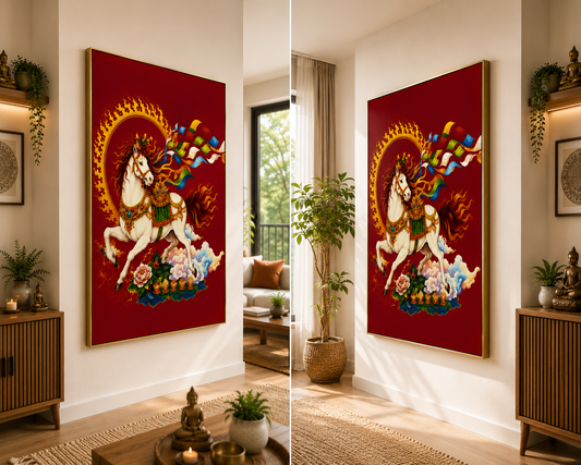 Sacred Lungta – The Wind Horse of Good Fortune & Protection I Premium Crystal Wall Art With Daimonds.