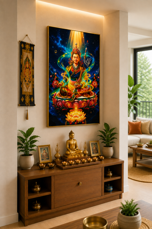 Guru Rinpoche-Radiant Padmasambhava I Premium Crystal Wall Art With Daimonds.