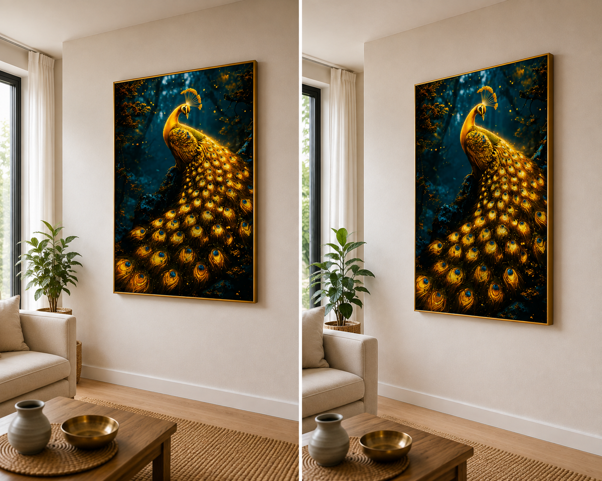 Golden Peacock I Premium Crystal Wall Art With Daimonds.