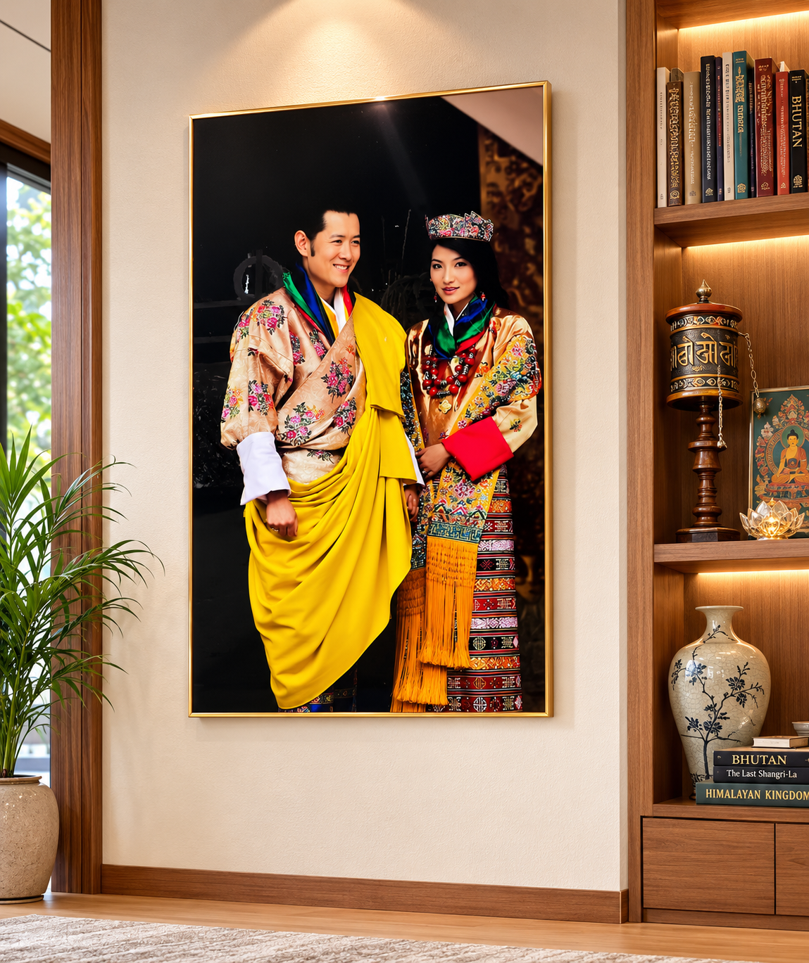 Their Majesties The Fifth King and Queen of Bhutan I The Royal Kupar I Premium Crystal Wall Art With Daimonds.