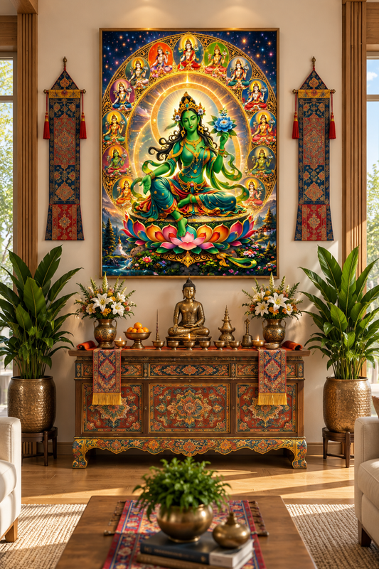 Blessed Jetsun Drolma I Green Tara I Premium Crystal Wall Art With Daimonds.