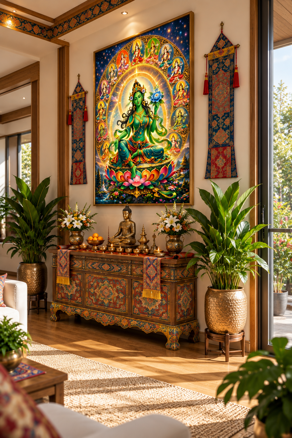 Blessed Jetsun Drolma I Green Tara I Premium Crystal Wall Art With Daimonds.