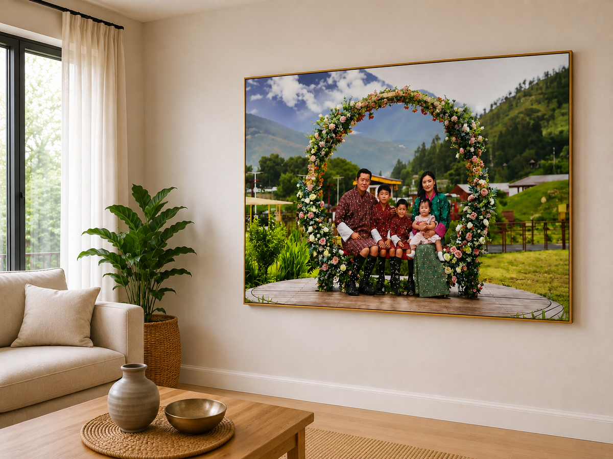 Beautiful Royal Family Of Bhutan Kupar I Premium Crystal Wall Art With Daimonds.