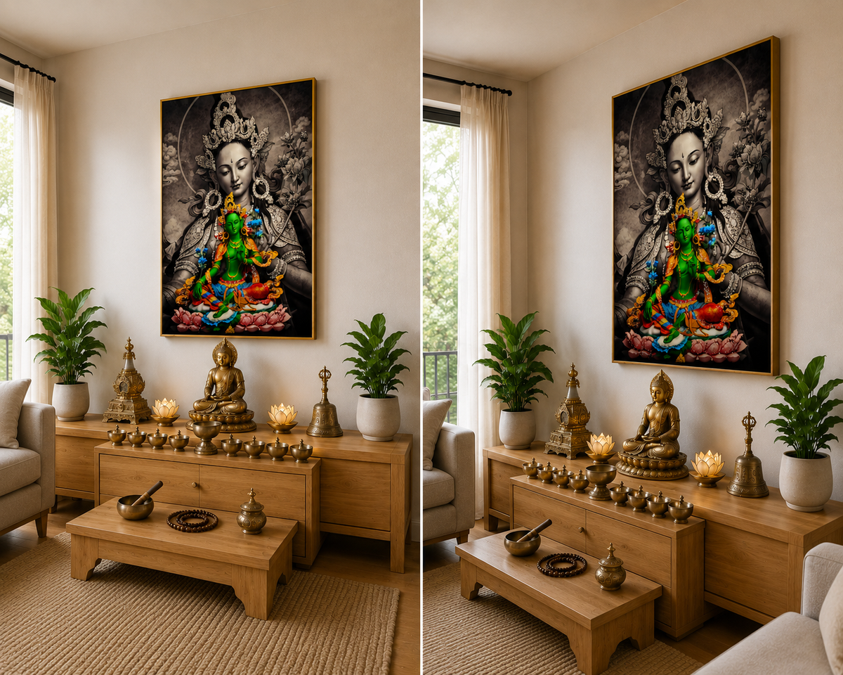 Celestial Jetsun Drolma I Green Tara I Premium Crystal Wall Art With Daimonds.