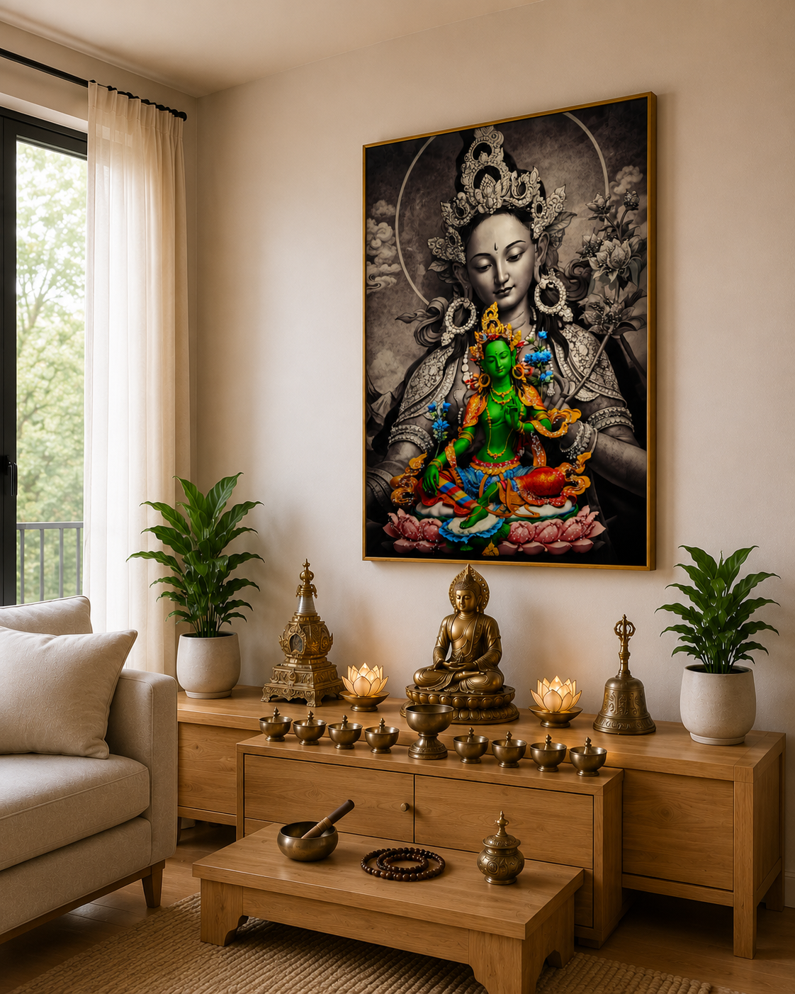 Celestial Jetsun Drolma I Green Tara I Premium Crystal Wall Art With Daimonds.