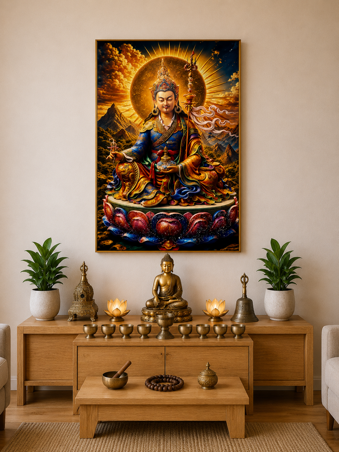 Guru Rinpoche – Golden Radiant l Padmasambhava I Premium Crystal Wall Art With Daimonds.