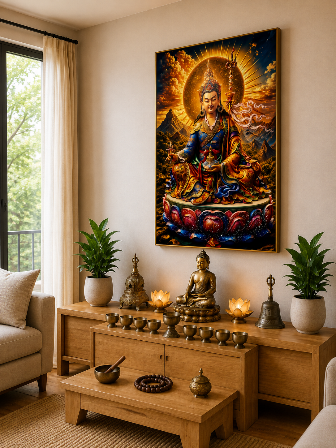 Guru Rinpoche – Golden Radiant l Padmasambhava I Premium Crystal Wall Art With Daimonds.