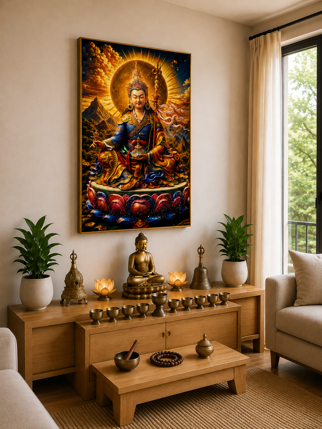 Guru Rinpoche – Golden Radiant l Padmasambhava I Premium Crystal Wall Art With Daimonds.