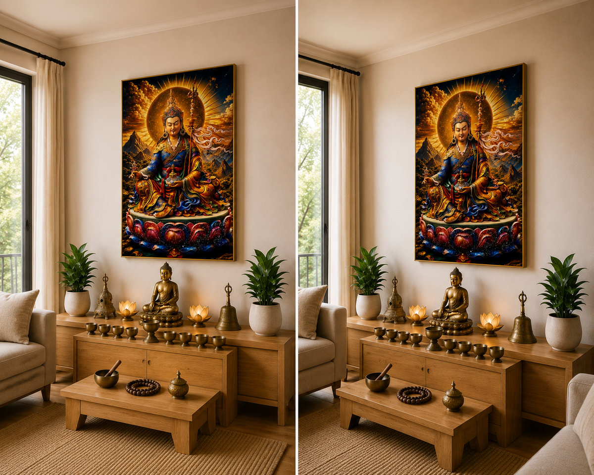 Guru Rinpoche – Golden Radiant l Padmasambhava I Premium Crystal Wall Art With Daimonds.