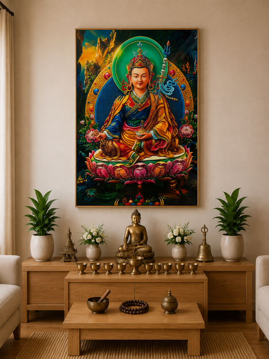 The Enlightened Guru Rinpoche I Guru Padmasambhava l Premium Crystal Wall Art With Daimonds.