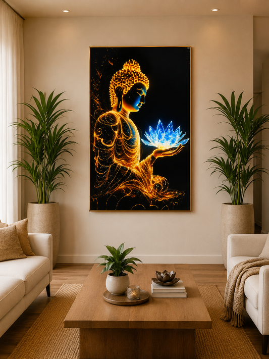 Enlightened Buddha – Blue Lotus of Wisdom I Premium Crystal Wall Art With Daimonds.