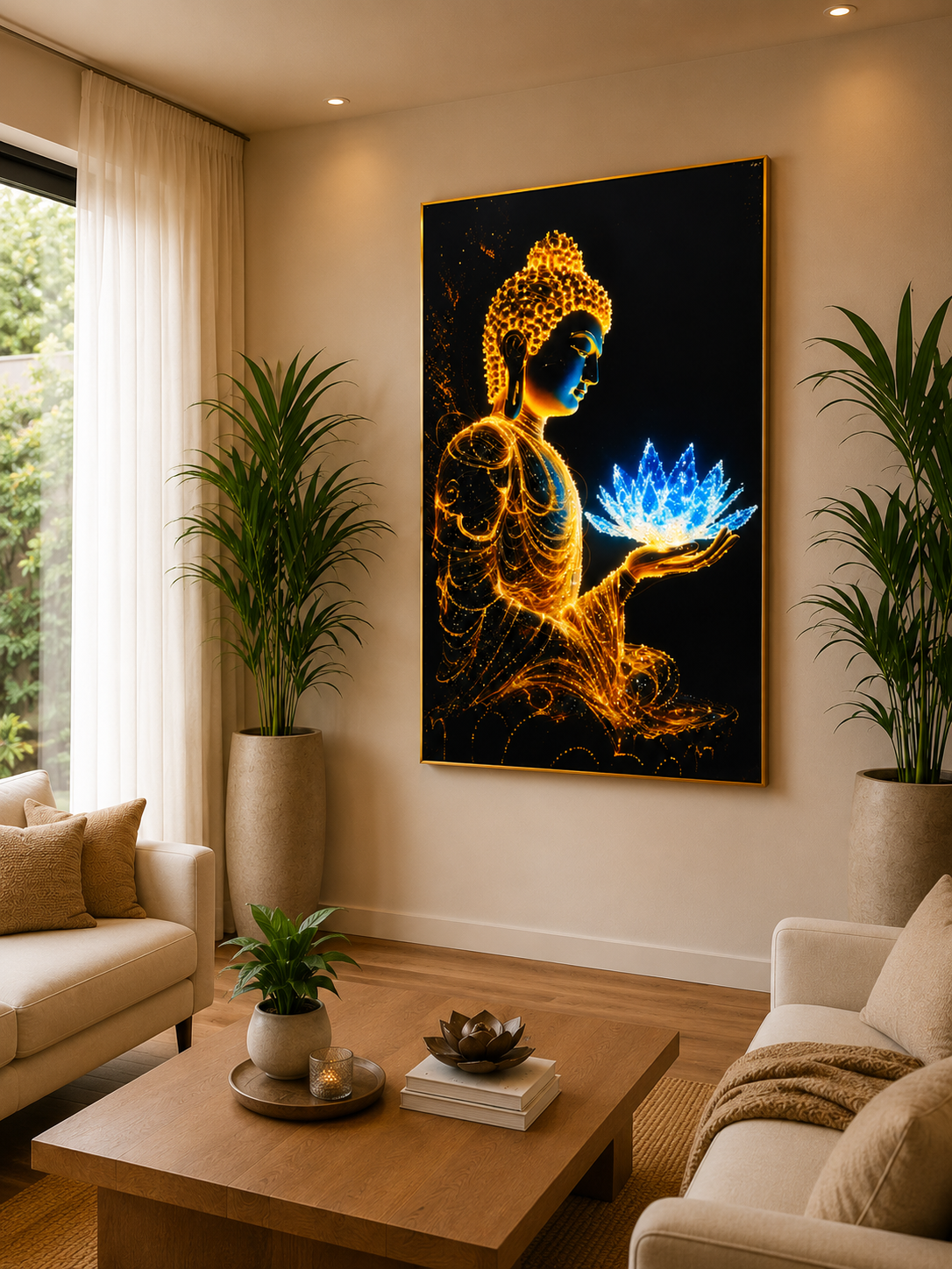 Enlightened Buddha – Blue Lotus of Wisdom I Premium Crystal Wall Art With Daimonds.