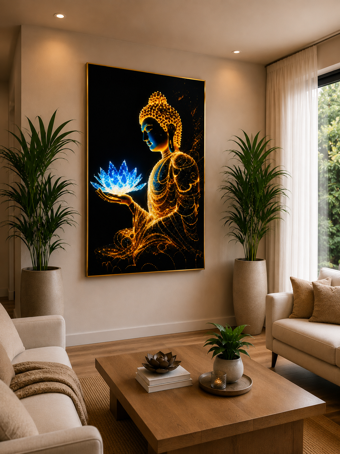 Enlightened Buddha – Blue Lotus of Wisdom I Premium Crystal Wall Art With Daimonds.