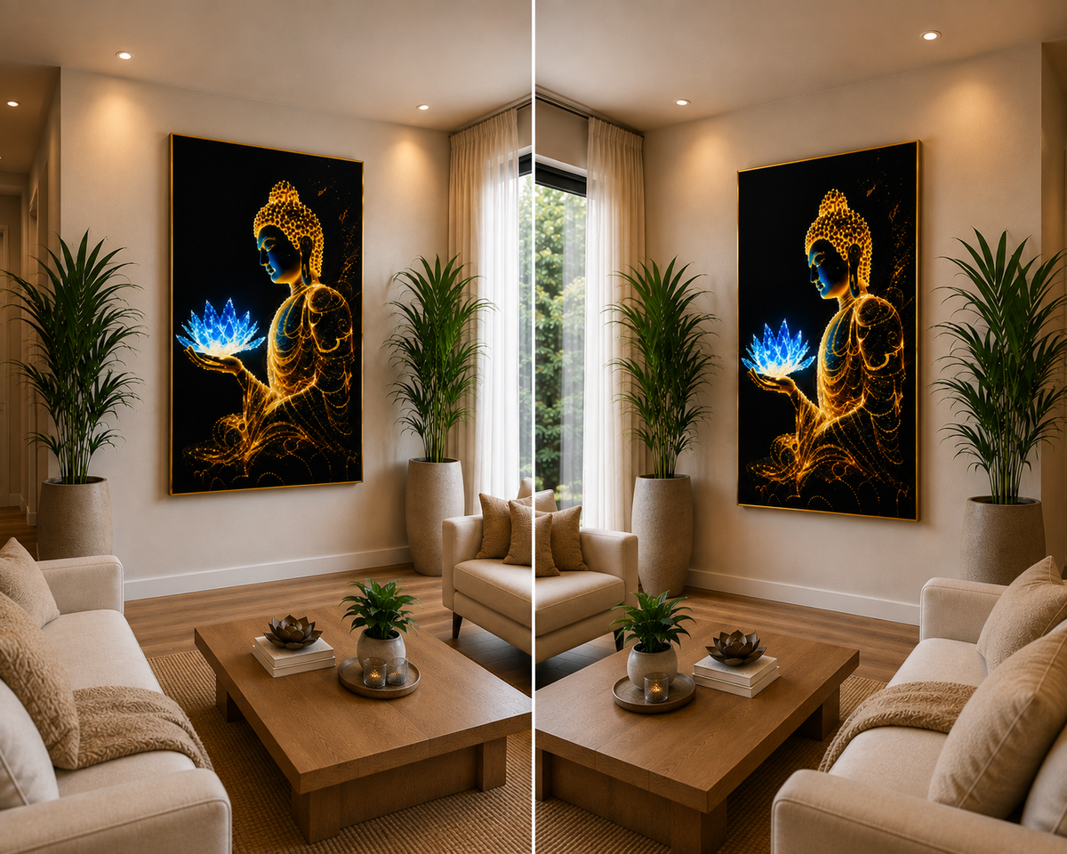 Enlightened Buddha – Blue Lotus of Wisdom I Premium Crystal Wall Art With Daimonds.