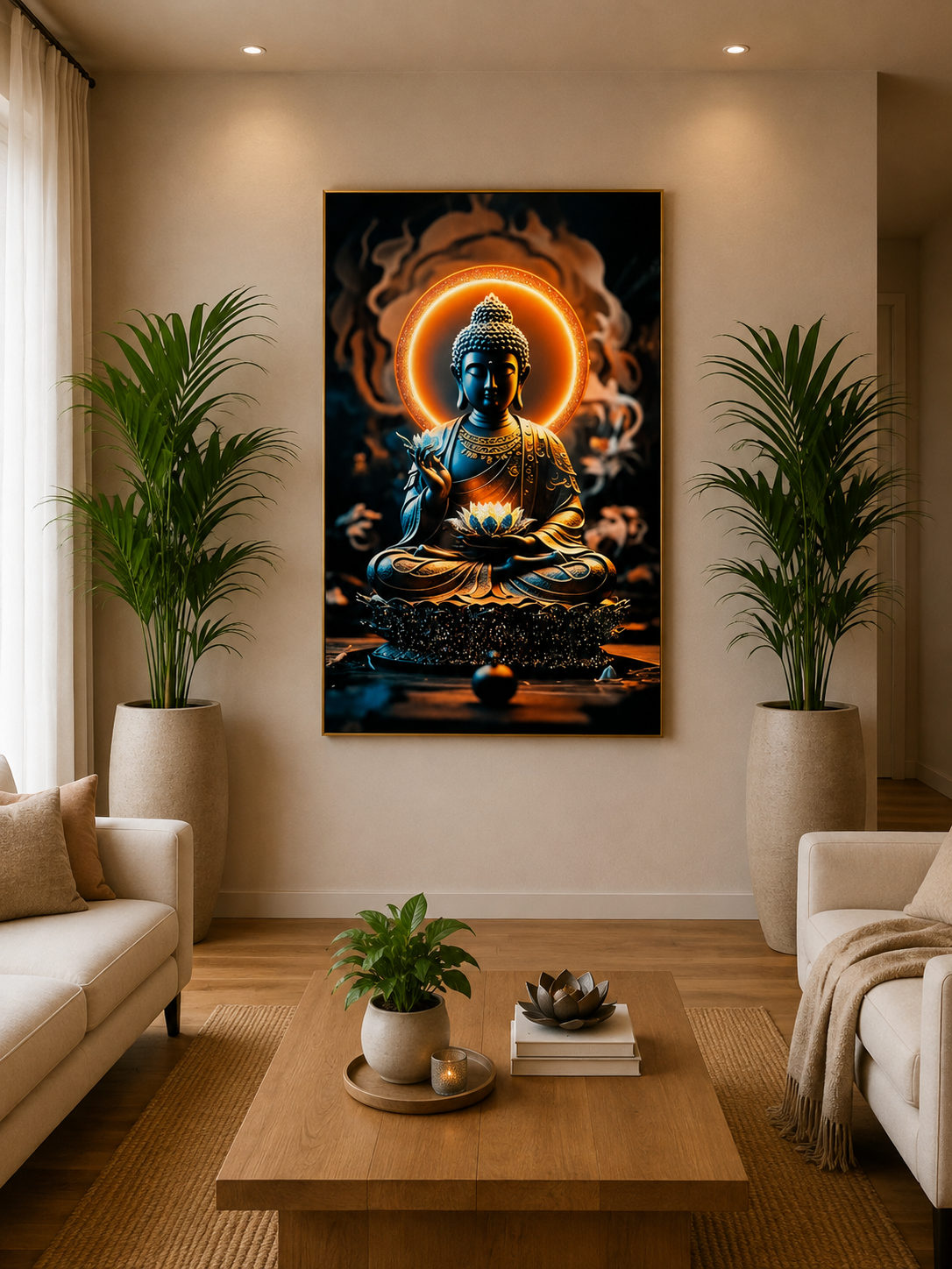 Peaceful Buddha – With Radiant Lotus of Wisdom I Premium Crystal Wall Art With Daimonds.