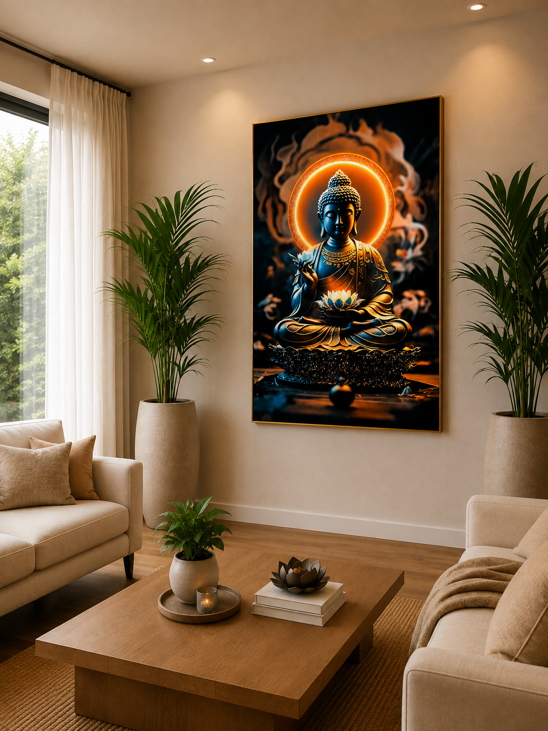 Peaceful Buddha – With Radiant Lotus of Wisdom I Premium Crystal Wall Art With Daimonds.