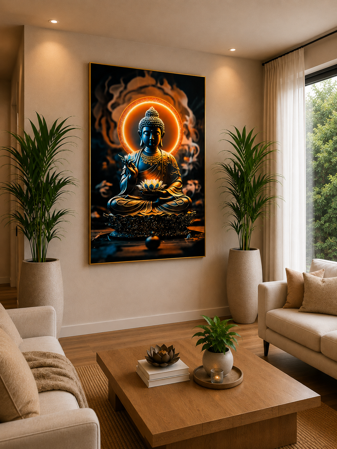 Peaceful Buddha – With Radiant Lotus of Wisdom I Premium Crystal Wall Art With Daimonds.