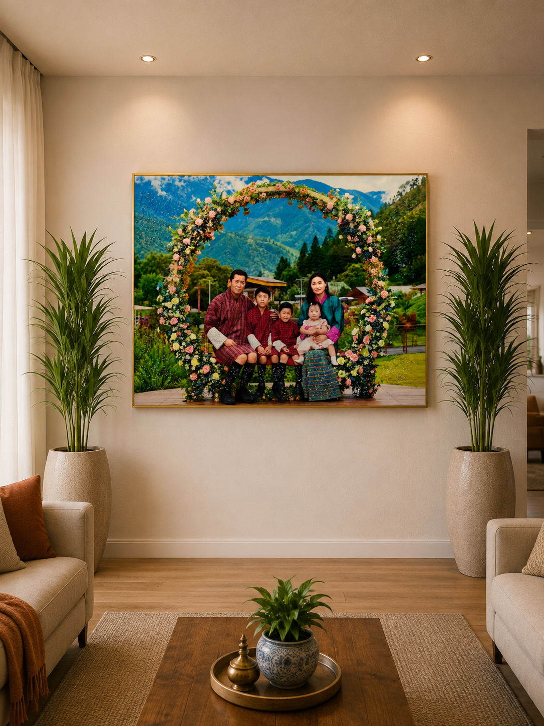 Beautiful Royal Family Of Bhutan Kupar I Premium Crystal Wall Art With Daimonds.
