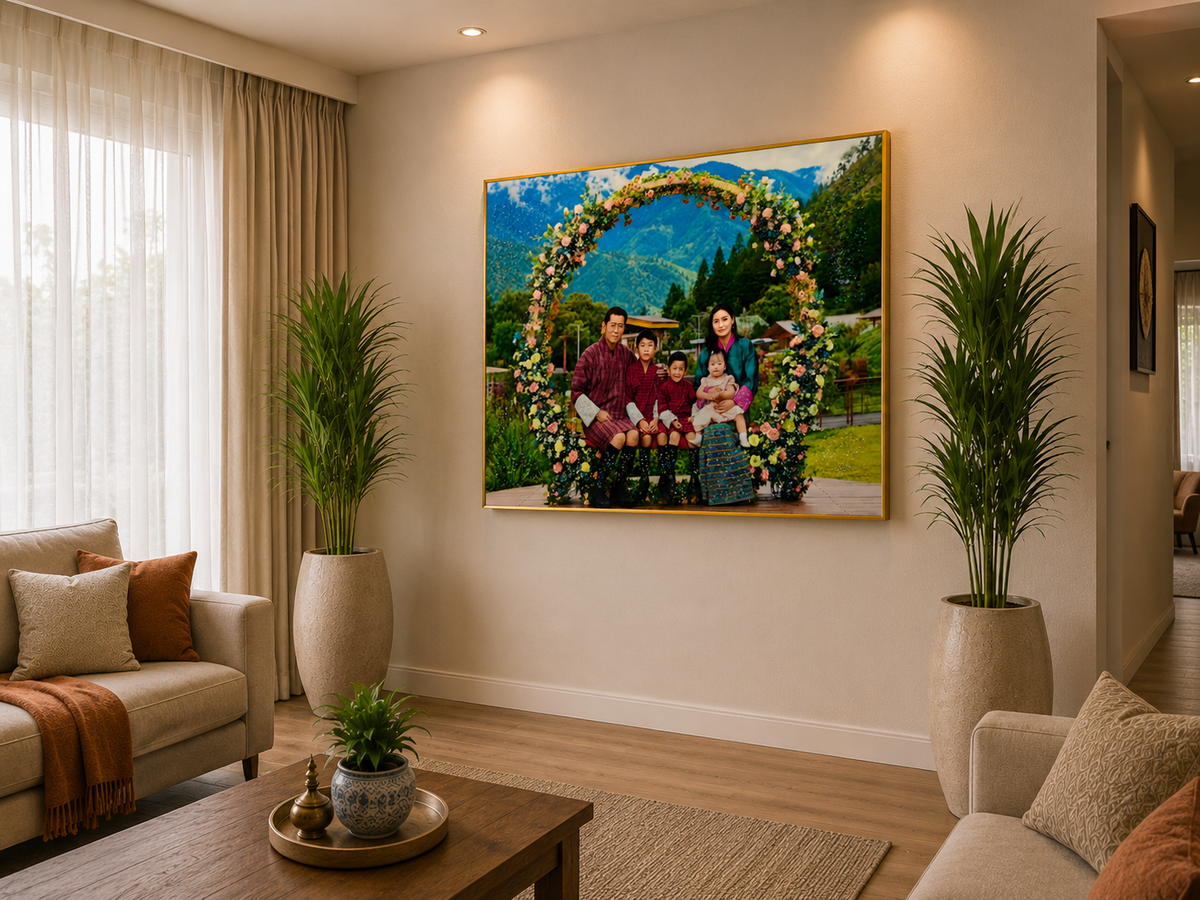 Beautiful Royal Family Of Bhutan Kupar I Premium Crystal Wall Art With Daimonds.