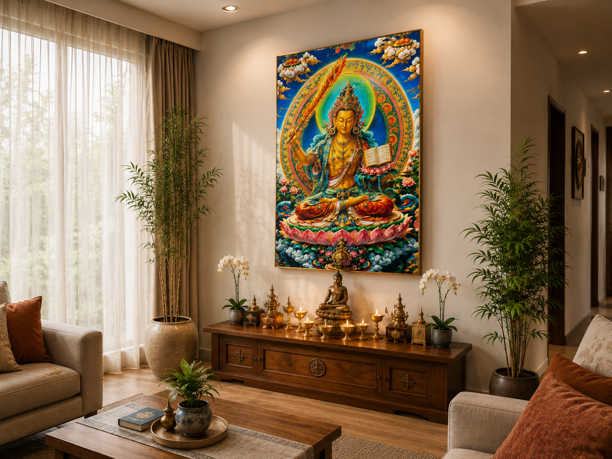 Manjushri I Premium Crystal Wall Art With Daimonds.