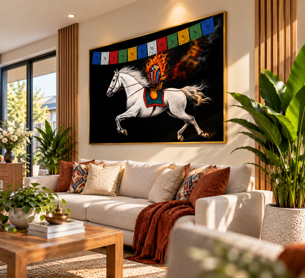 Wonderful Lungta – Wind Horse of Fortune & Protection I Premium Crystal Wall Art with Diamonds