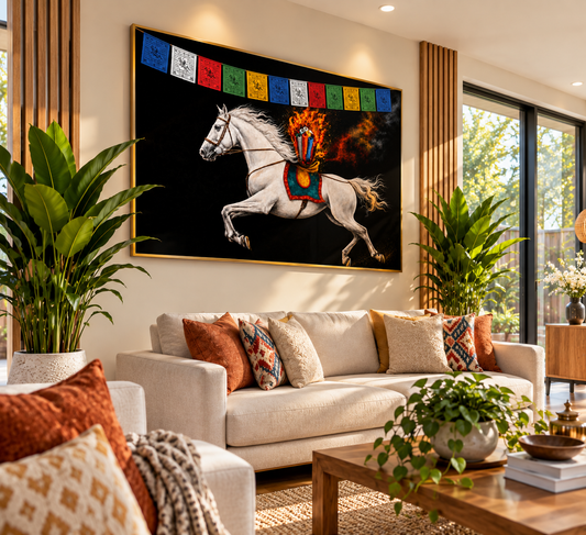 Wonderful Lungta – Wind Horse of Fortune & Protection I Premium Crystal Wall Art with Diamonds