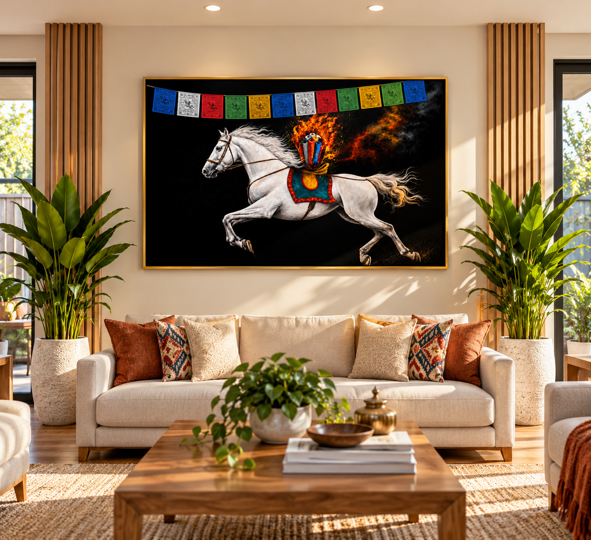 Wonderful Lungta – Wind Horse of Fortune & Protection I Premium Crystal Wall Art with Diamonds