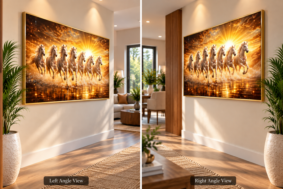 7 Horses- Good Fortune & Protection I Premium Crystal Wall Art With Daimonds.