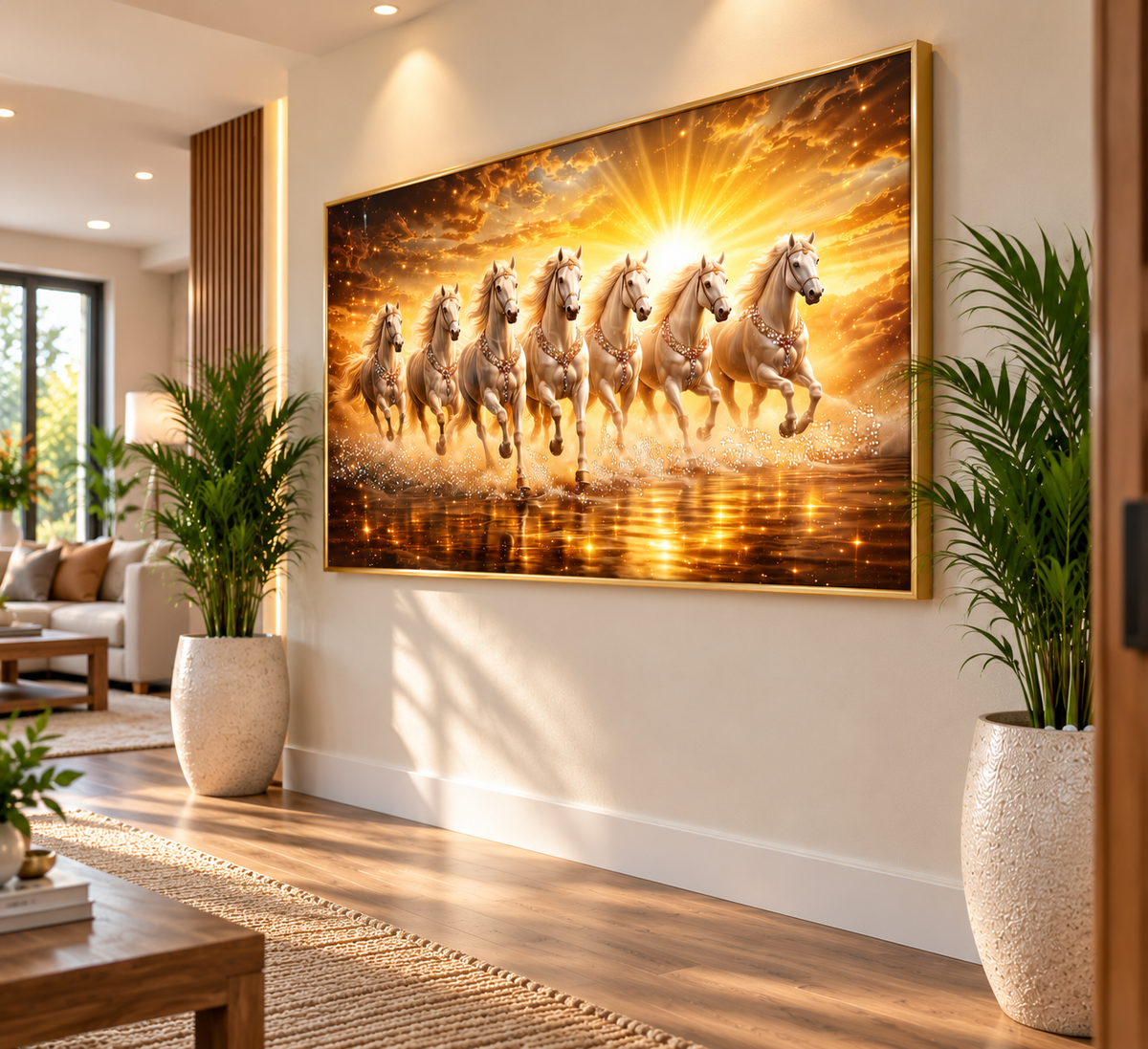 7 Horses- Good Fortune & Protection I Premium Crystal Wall Art With Daimonds.