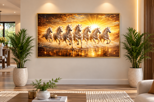 7 Horses- Good Fortune & Protection I Premium Crystal Wall Art With Daimonds.